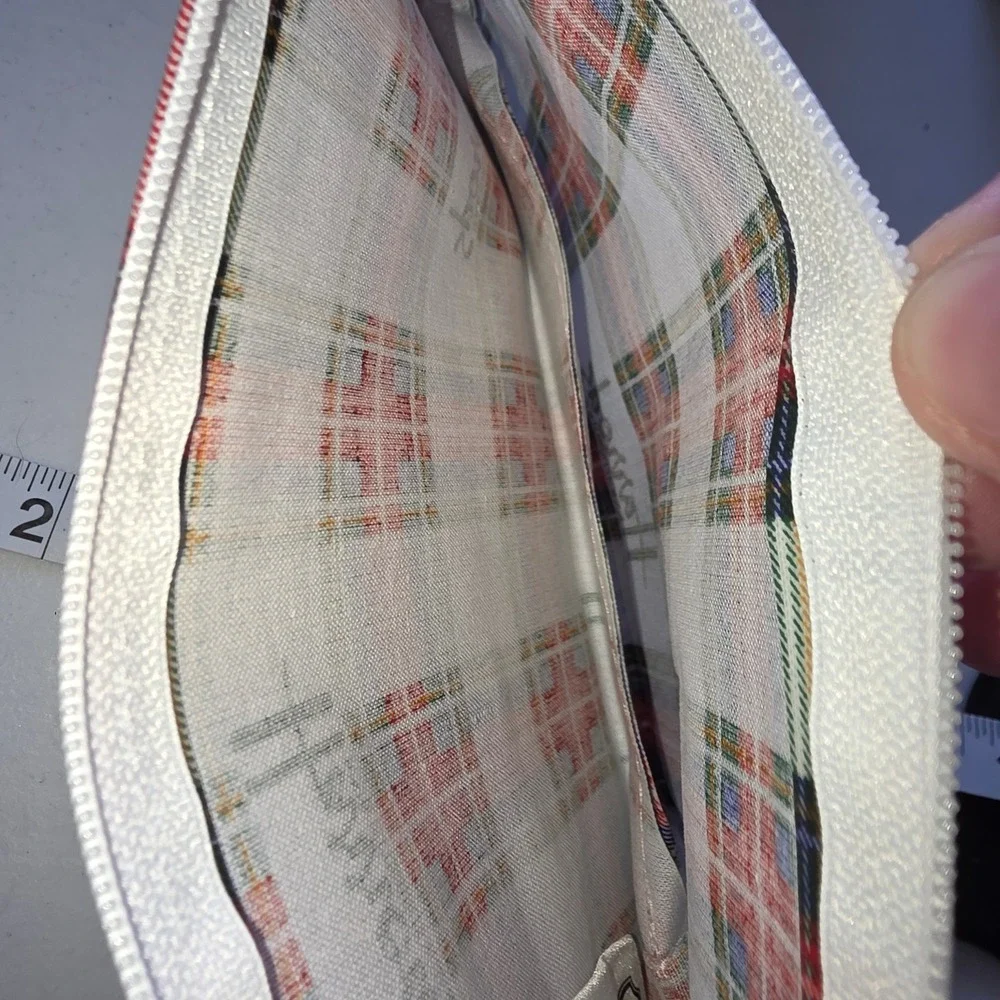 Harrods Knightsbridge Mini Tartan Travel Pouch Plaid Glossy PVC Makeup Bag Red‎